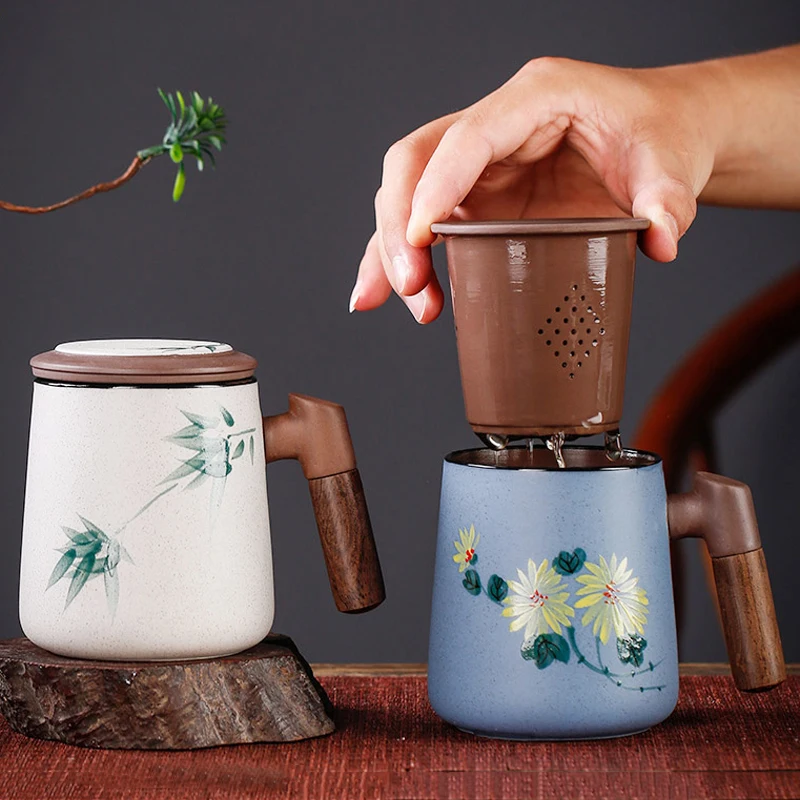 

Винтажная чайная чашка 350 мл, керамическая кружка из фиолетовой глины, домашняя посуда для напитков, китайские чайные кружки, кофейная чашка...