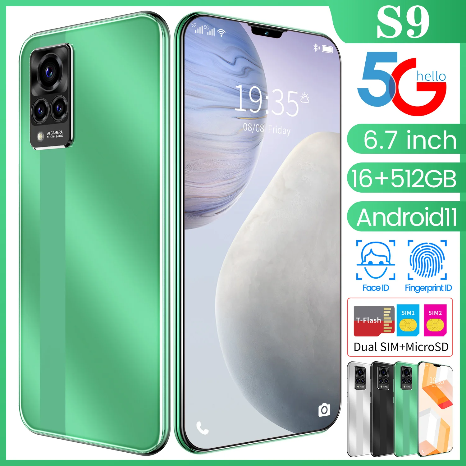 

S9 6.7 Inch Global Version Smartphones Full Screen 16G+512GB Deca Core Unlocked 32MP+64MP Android11 Dual SIM Mobile Phone