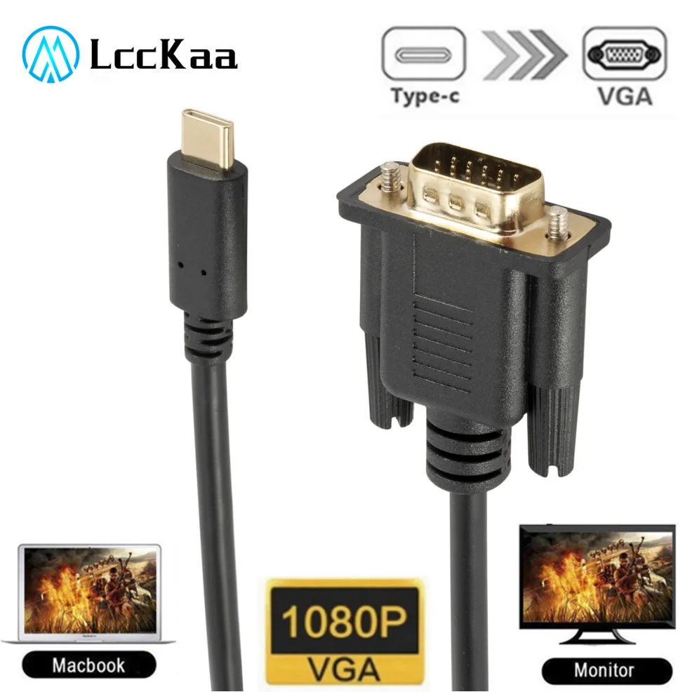 

1080P Type-C To VGA Type-C Revolution To VGA Conversion Data Cable For Laptop UHD External Video Projector 1.8M Type-C To VGA