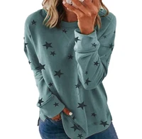 women spring autumn round neck long sleeve star printing pattern loose leisure high quality comfortable fabric knitted t shirt
