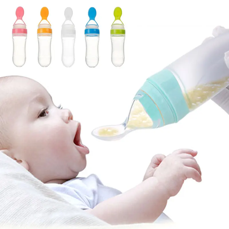 Botella de alimentaci&oacute;n segura para beb&eacute; reci&eacute;n nacido, cuchara de alimentaci&oacute;n de silicona para ni&ntilde;o peque&ntilde;o, botella de leche, alimentador de entrenamiento para beb&eacute;, suplemento alimenticio, 90ML-0
