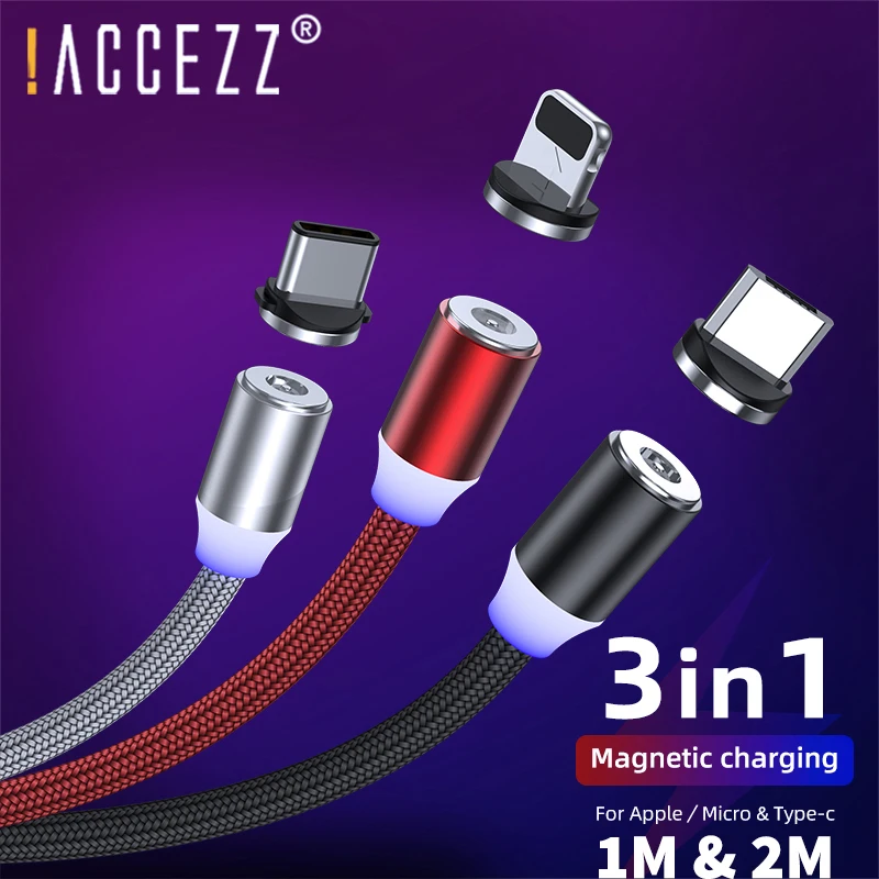 ! Магнитный USB кабель ACCEZZ Micro для iPhone 11 Pro Max Samsung S9 быстрая зарядка 2 м телефонный 1