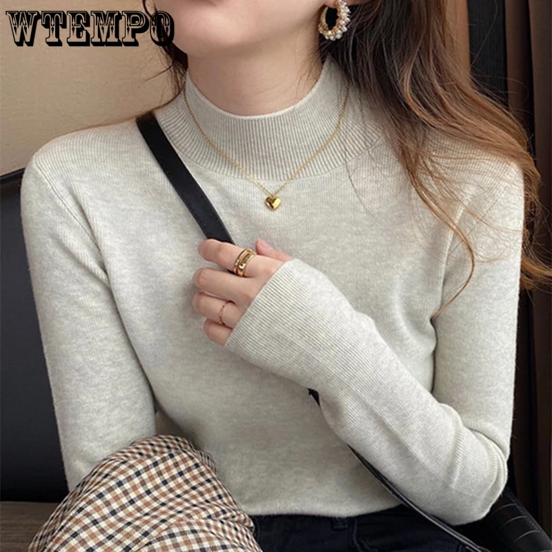 

Autumn Winter Basic Turtleneck Knitting Bottoming Warm Sweaters Women's Pullovers Solid Minimalist Cheap Tops
