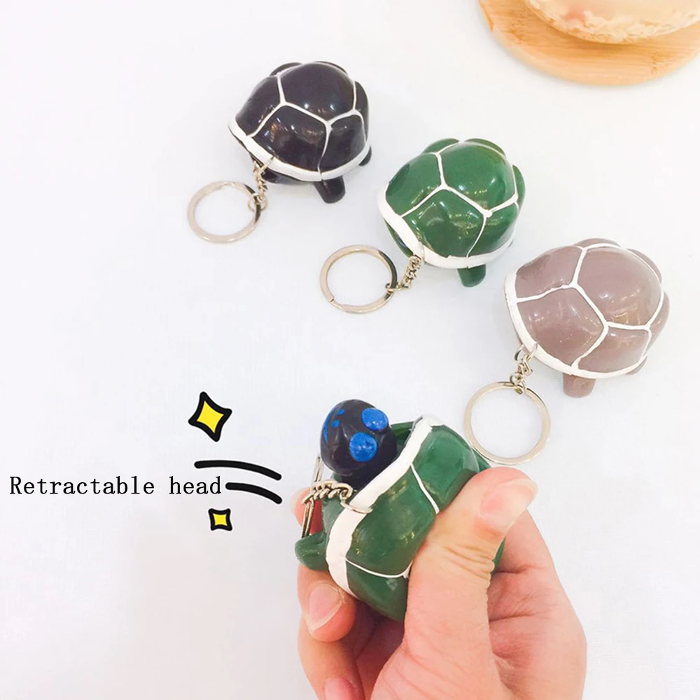 Выжимная маленькая черепаха выдвижная головка брелок для ключей школьный кулон