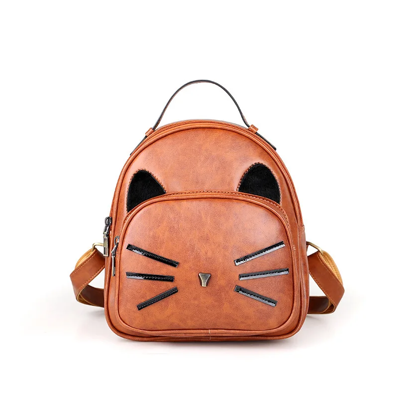

Cute Kitten Backpack Female Women'S Leather Backpack Mini Fashion Retro Pu Leather Small Schoolbag Shoulder Bag For Teen Girls