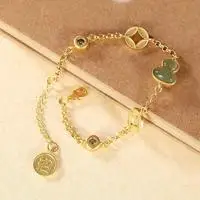 

Original S925 Sterling Silver Gilding Hetian Jade Gray Jade Personality Gourd with Chinese Character Cai Coin Fu Lu Women's Brac