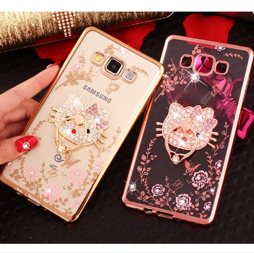 Роскошный чехол для телефона из мягкого термопластика с кристаллами кольцо