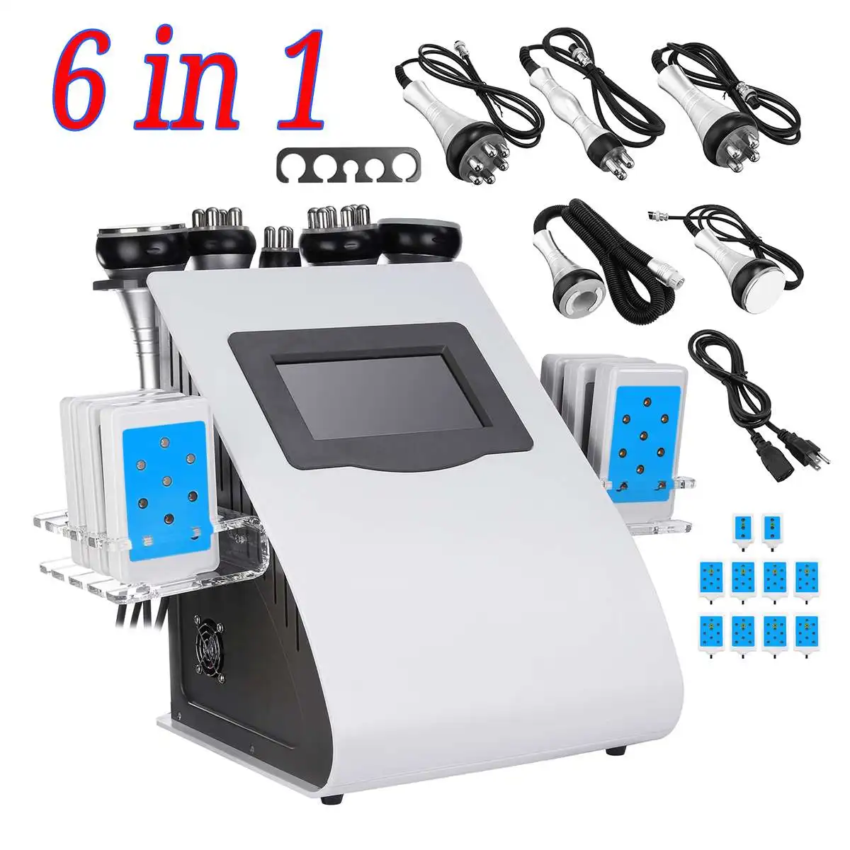 Beste 6 In 1 Ultrasone Cavitatie Vacuüm Radiofrequentie Laser Lipo Laser Vermagering Machine Voor Thuisgebruik 8 Pads Blauwe Laser Board