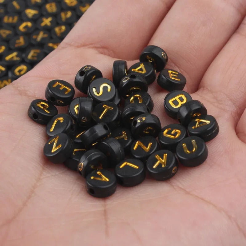 4x7mm 100pcs Black Mixed Alphabet Beads Round Loose Letter Acrylic For Jewelry Making DIY Charm Bracelets Accessories | Украшения и