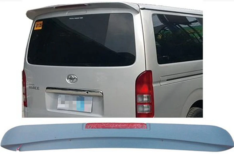 

use for toyota hiace spoiler 2005-2012 with light ABS Plastic Unpainted Color Rear Spoiler Wing Trunk Lid Cover Car Styling