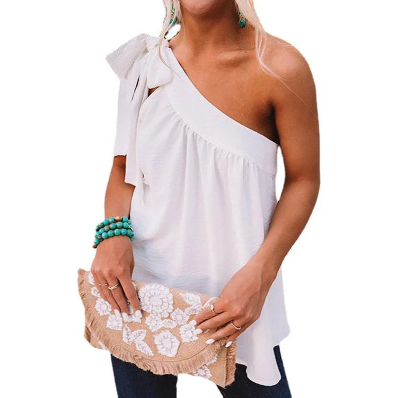 

new Women's New Slanted Shoulder Lace-up Top