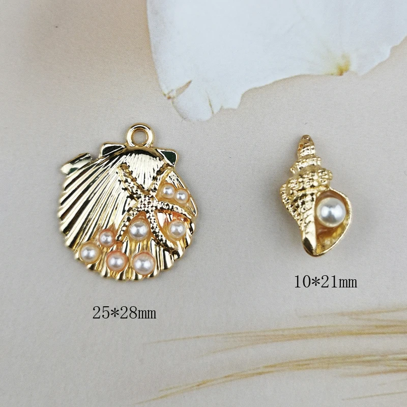 

10pcs/lot Zinc Alloy Golden pearl Shells Conch Starfish Connect Charms For DIY Bracelet Jewelry Making Finding Accessories YZ717