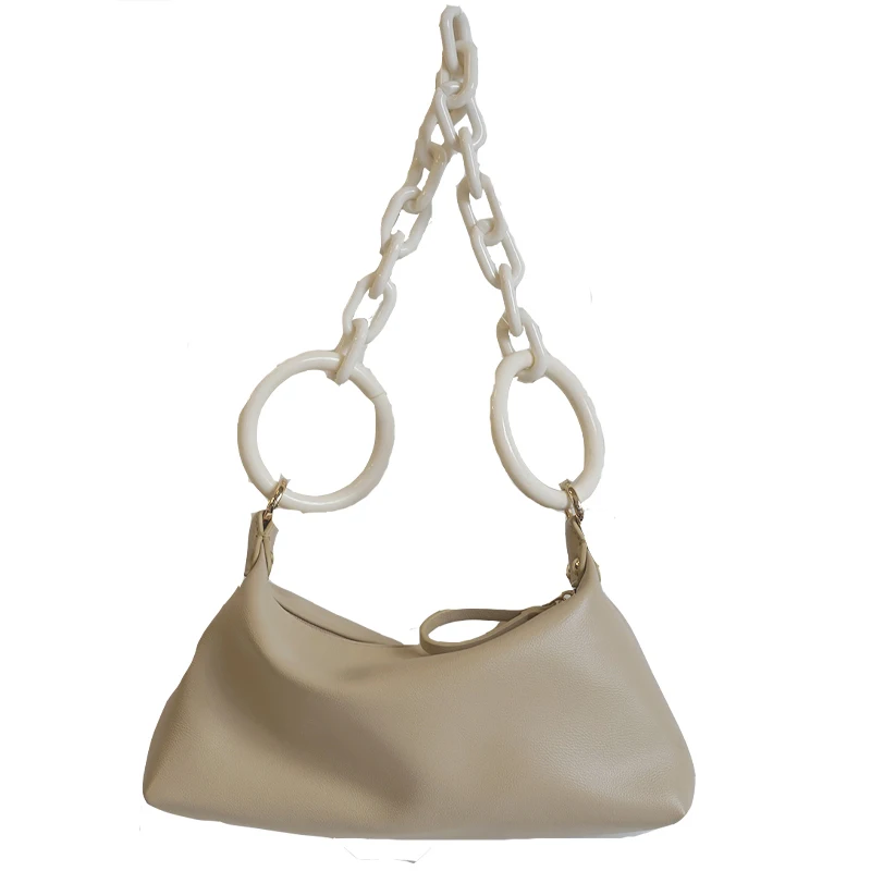 

[EAM] Women New Vintage Acrylic Chain Baguette Bag PU Leather Personality All-match Crossbody Shoulder Bag Fashion 2021 18A3007