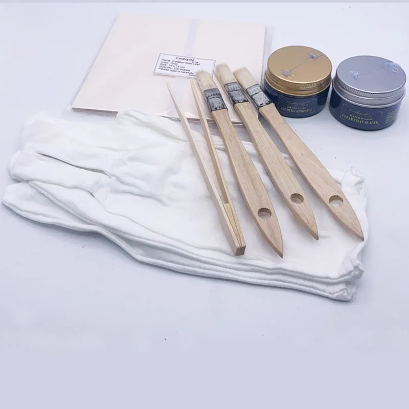 Простой набор золотых листьев-100 листов одна бутылка с золотым листком клей и