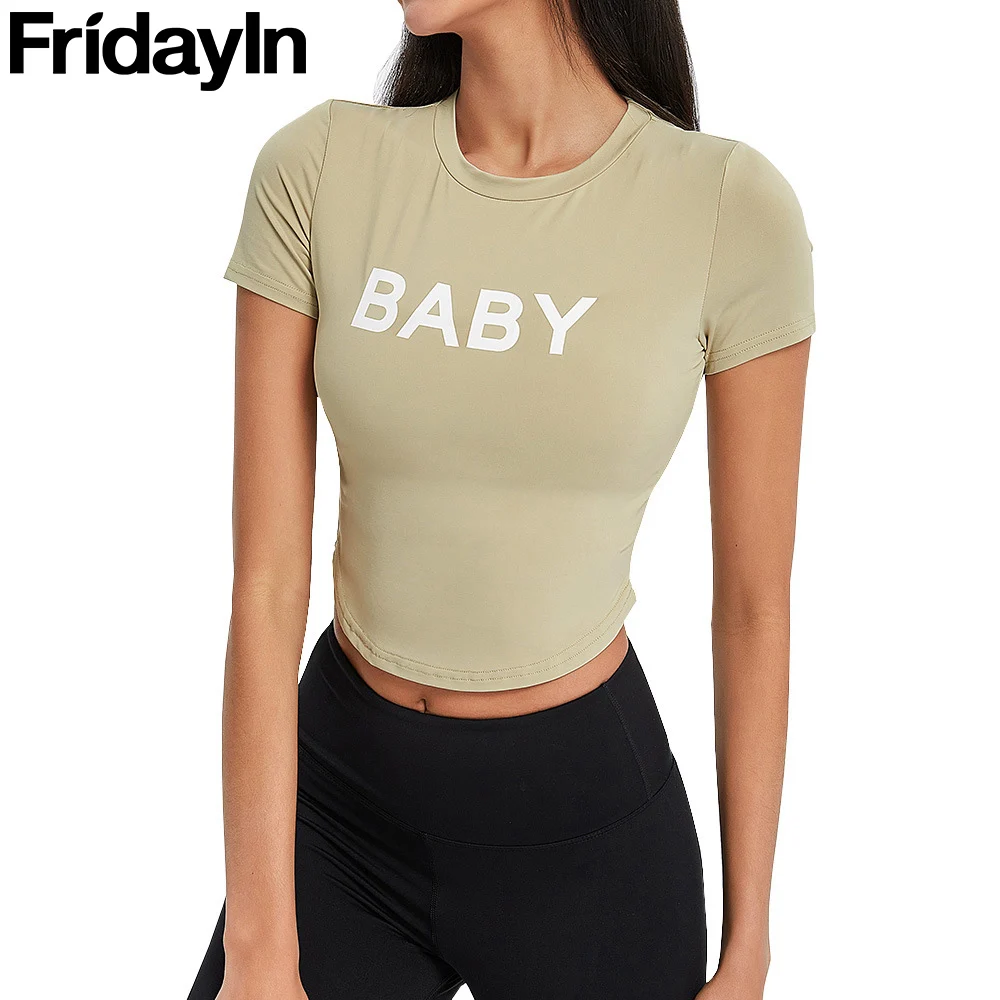 

Женские спортивные рубашки с принтом Fridayin, однотонные высокоэластичные топы для тренажерного зала и йоги, дышащие Футболки с длинным рукав...