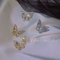 korean new fashion butterfly earrings for women punk crystal rhinestone style cute girl zircon stud earrings kpop jewelry 2021