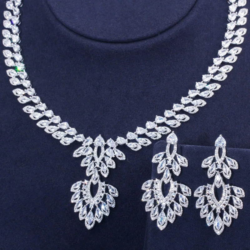 CWWZircons блестящие CZ циркония большая длинная люстра Висячие серьги ожерелье