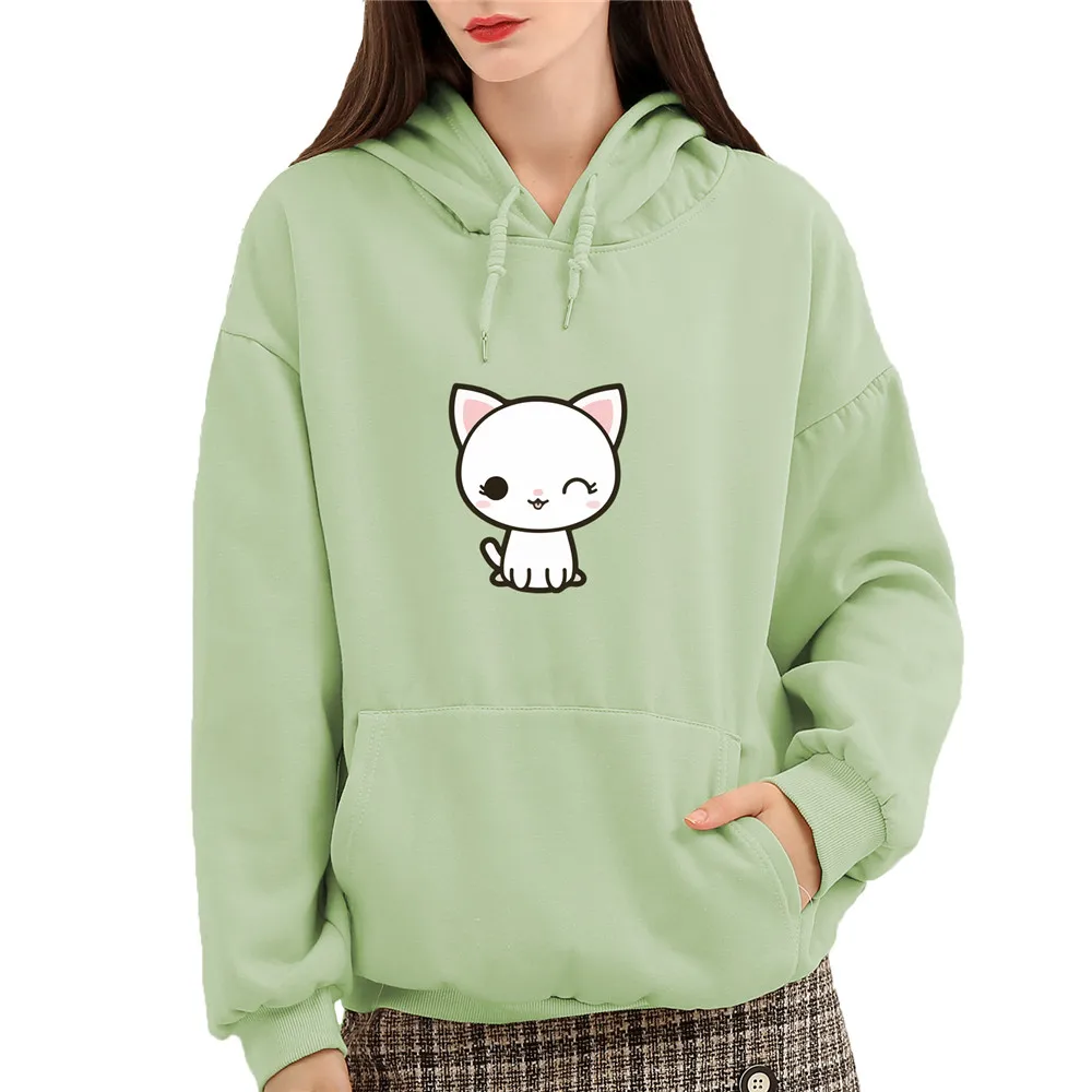 

Kawaii Cat Print Hooded Cotton Cute Animal Korean Sweatshirts Winter Lovely Cartoon Jumper Loose Streetwear Hoodie Women Clothes