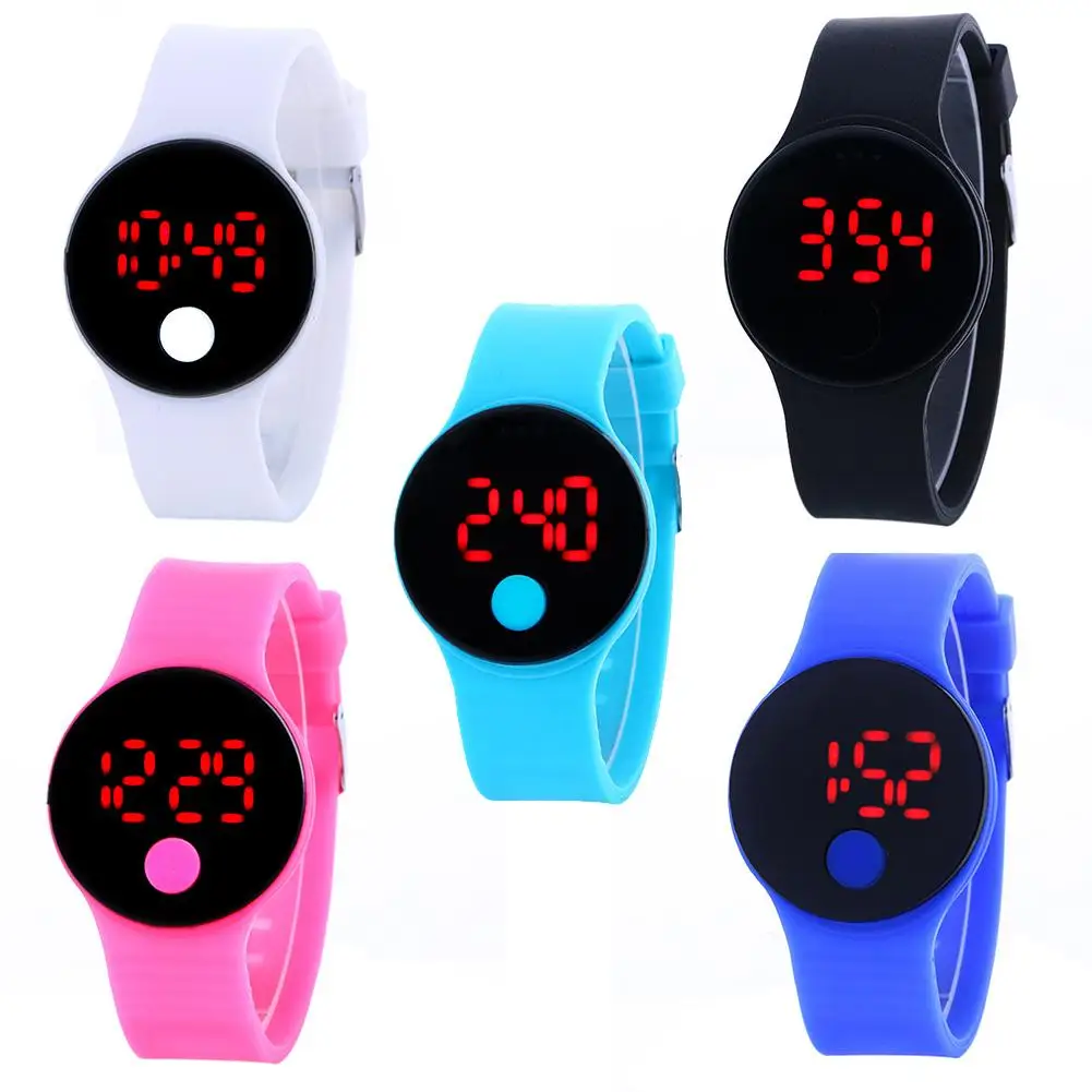 Силиконовый ремешок с круглым циферблатом светодиодный дисплей цифровые