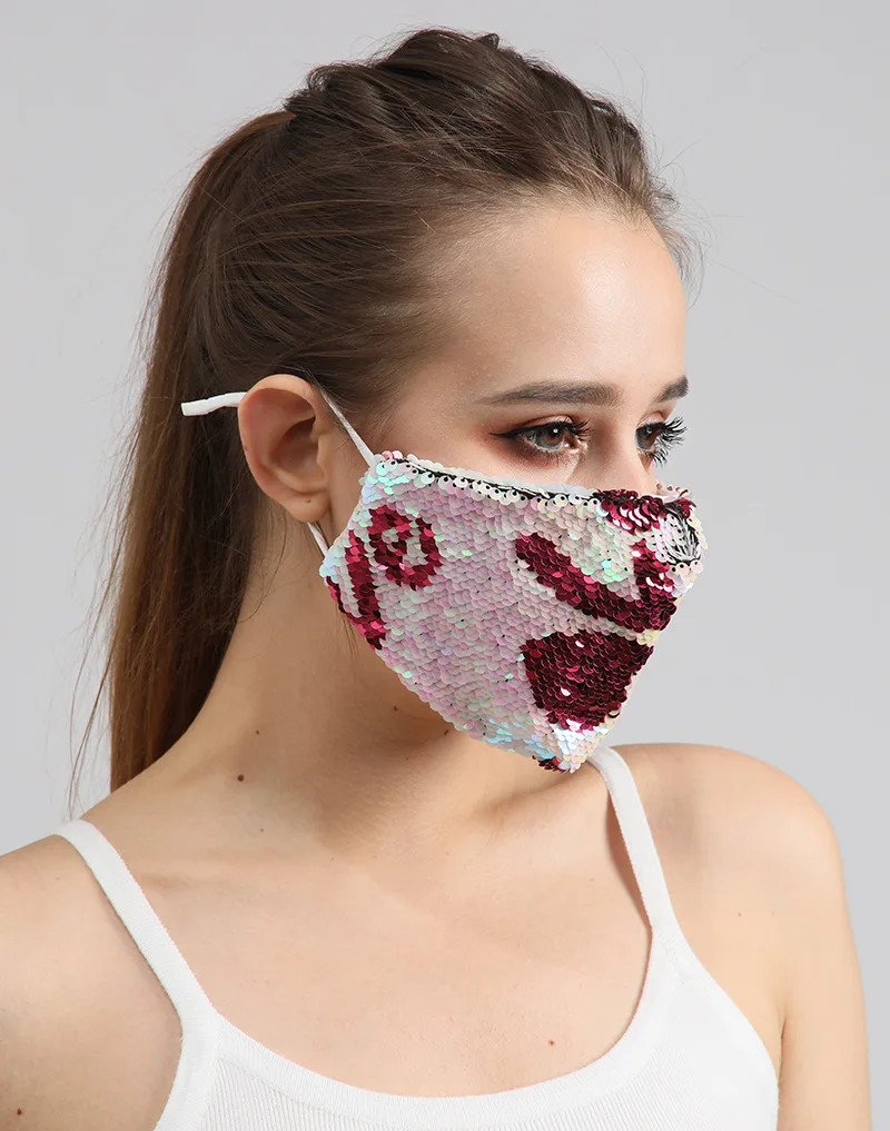

Shining Multi-color Sequins Mask Adult Face Shield Stage Accessories Fashion Breathable Dust In Summer Winter For Women