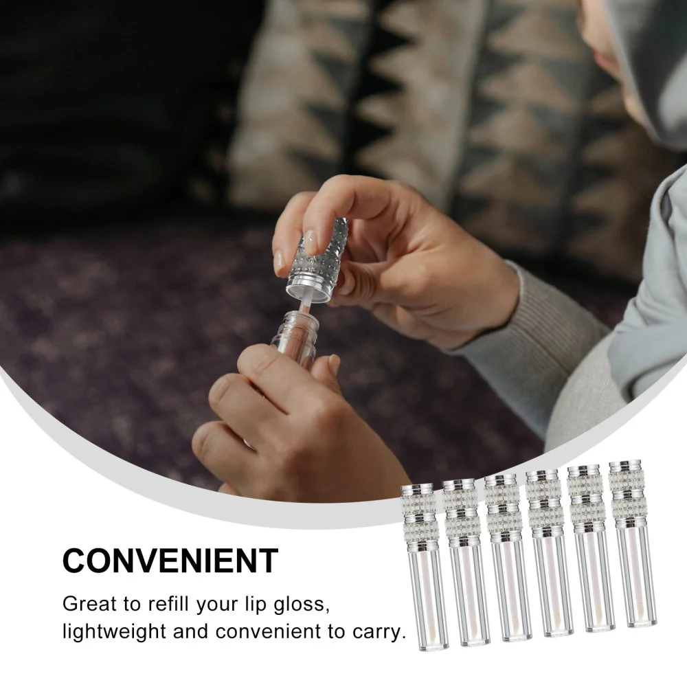 

6pcs Rhinestone Inlaid Lip Gloss Containers Empty DIY Lip Gloss Tubes