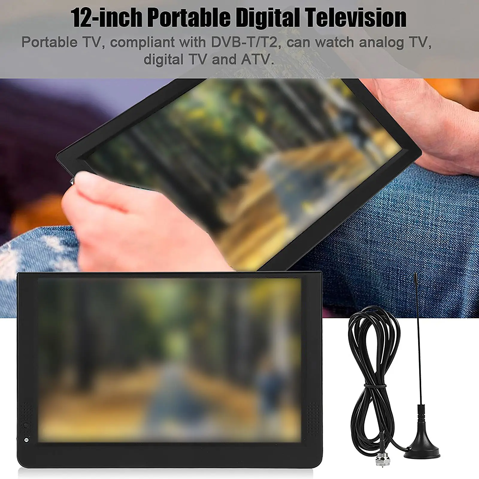 

12inch 1500mah Rechargeable Portable Analog Television High Definition LCD TV Colored 1280*800 Resolution DVB-T/T2 Digital TV