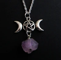 purple crescent necklace triple moon necklacewiccan jewelryoccult jewelrypagangoth