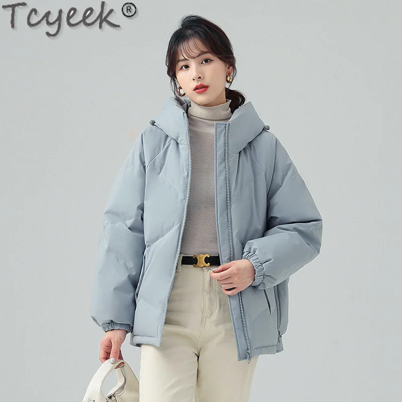 

Tcyeek 2021 Fashion Hooded Duck Down Coat Female Autumn Winter Short Casual Down Jacket Women's Clothing Manteau Femme Gxy1166