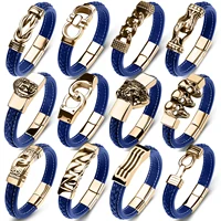 Мужские новые синие кожаные браслеты панк очарование коллокация классический золотые браслеты для ношения поверх рукава для женщин 14 видо...