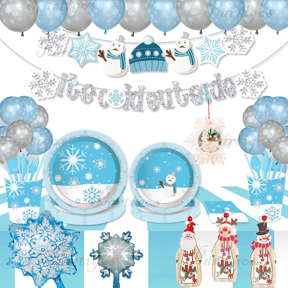 Белый Снежинка латексный шар баннер со снеговиком для дня рождения