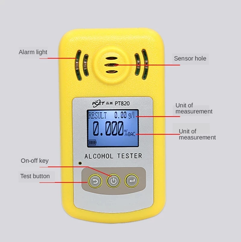 Профессиональный алкотестер полиции с ЖК-дисплеем, цифровым датчиком быстрого отклика и сенсором для определения состояния опьянения водителей алкотестер PT820.