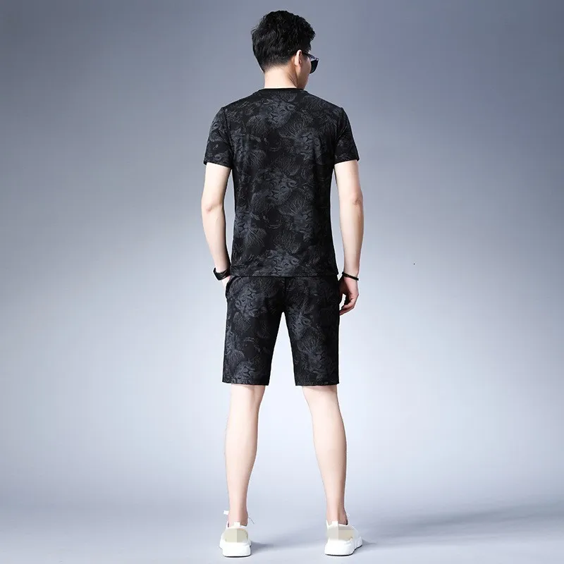 Мужской летний спортивный костюм с принтом животных толстовка коротким рукавом