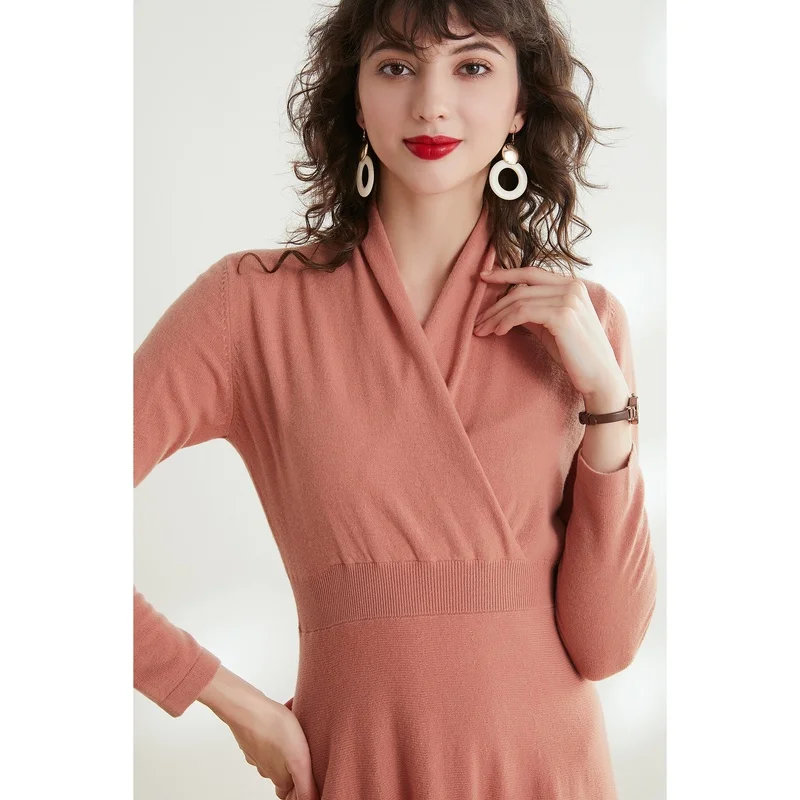 Женское вязаное платье 100% шерсть Империя Длинные зимние платья сплошное с