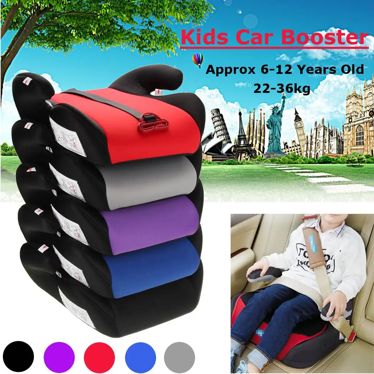 

Car Booster Seat Safe Anti-slip Portable Car Child Booster Seat Toddler Baby Safty Seat Fits 6-12 Years Old KidsTravel Pad AU