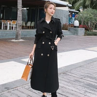 brand new fashion trench 2022 spring autumn casual double breasted simple classic long coat with belt black female windbreaker