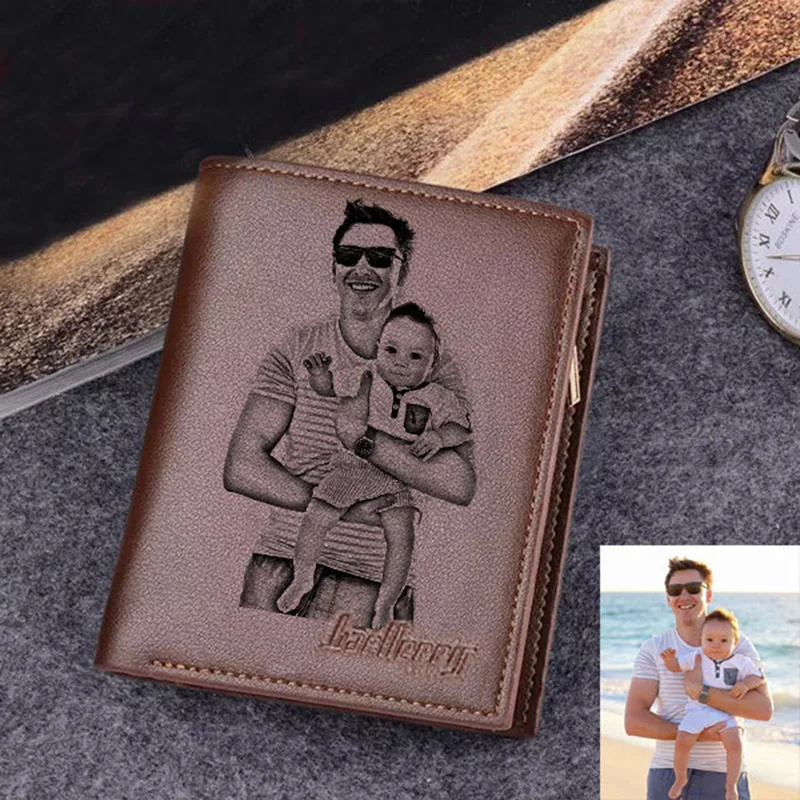 Kişiselleştirilmiş cüzdan babalar günü hediyeleri erkekler için kazınmış özel fotoğraf fermuarlı cüzdan para cebi baba hediye adam/Him/koca