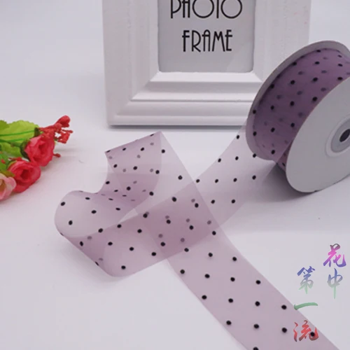 Dark purple Высокое качество 4 см(50 ярдов/партия) печатная лента из органзы в горошек DIY Свадебная вечеринка домашний Декор Рождественский подарок ручной работы оберточная лента - Цвет: Dark purple