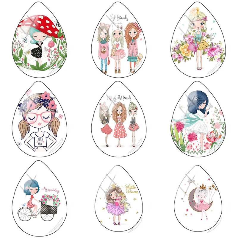 

TAFREE NEW Cartoon Little Lovely Girl Gift 18x25mm Handmade Tear Drop Shape Glass Cabochon Dome Flat Back Jewelry Making GL21