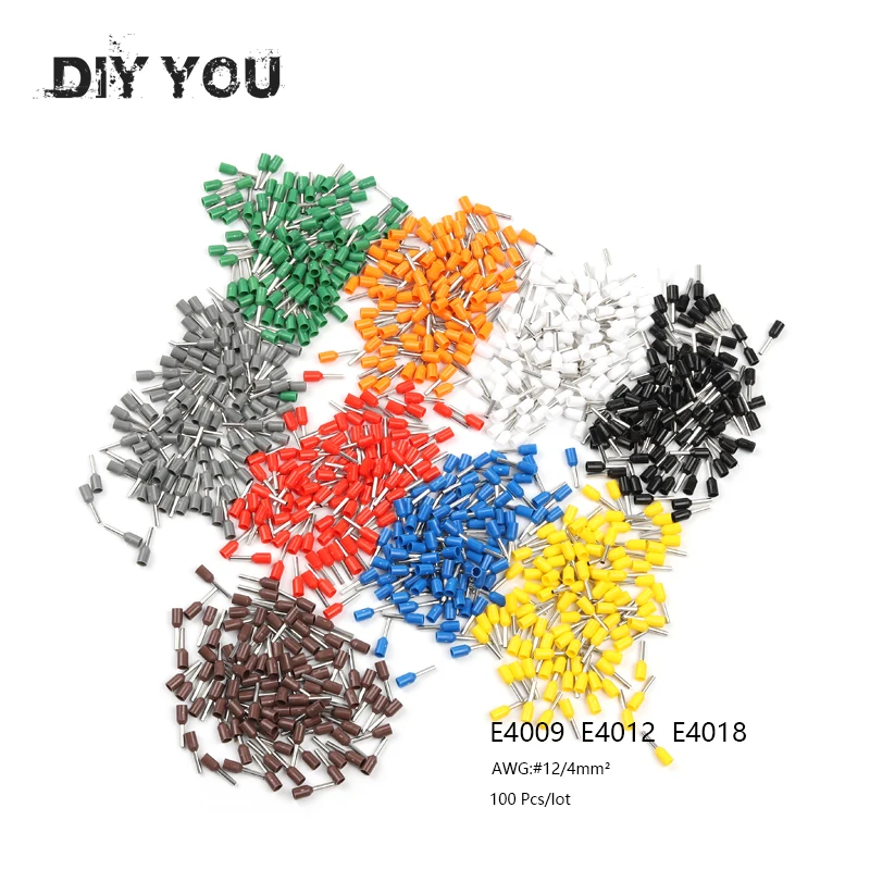 100 шт. трубчатые изолирующие зажимы клеммные колодки шнур концевые E4009 E4012 E4018
