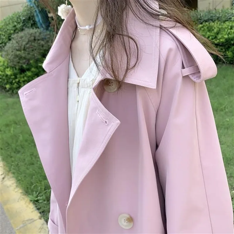 

Blazers Women Loose Double-breasted Classic Khaki Preppy-style Notched Windbreaker Coats Casual Vintage Simple Fashion Outwears