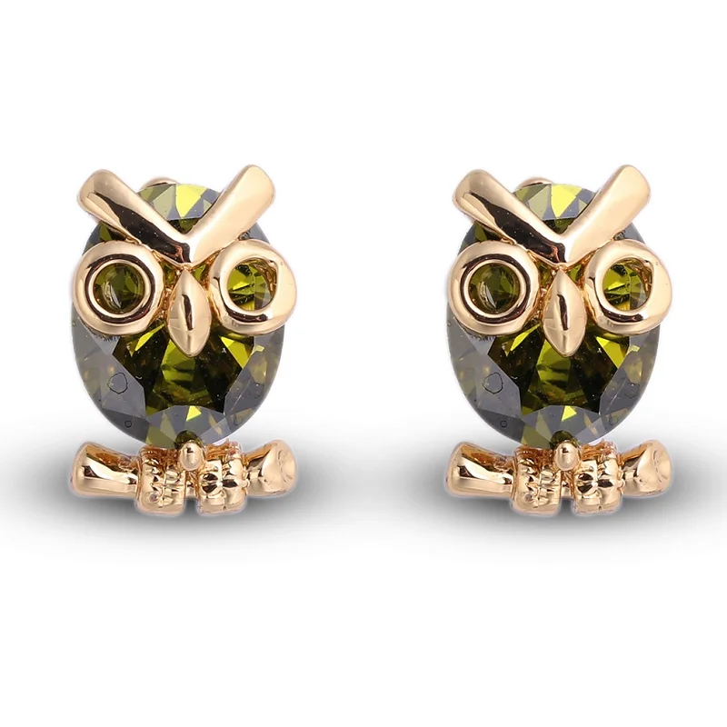 style 10 green Новые милые серьги с подвеской в виде совы, разноцветные прозрачные серьги-гвоздики с кристаллами, ювелирные изделия, простые серьги-Вишенки для женщин - Окраска металла: style 10 green