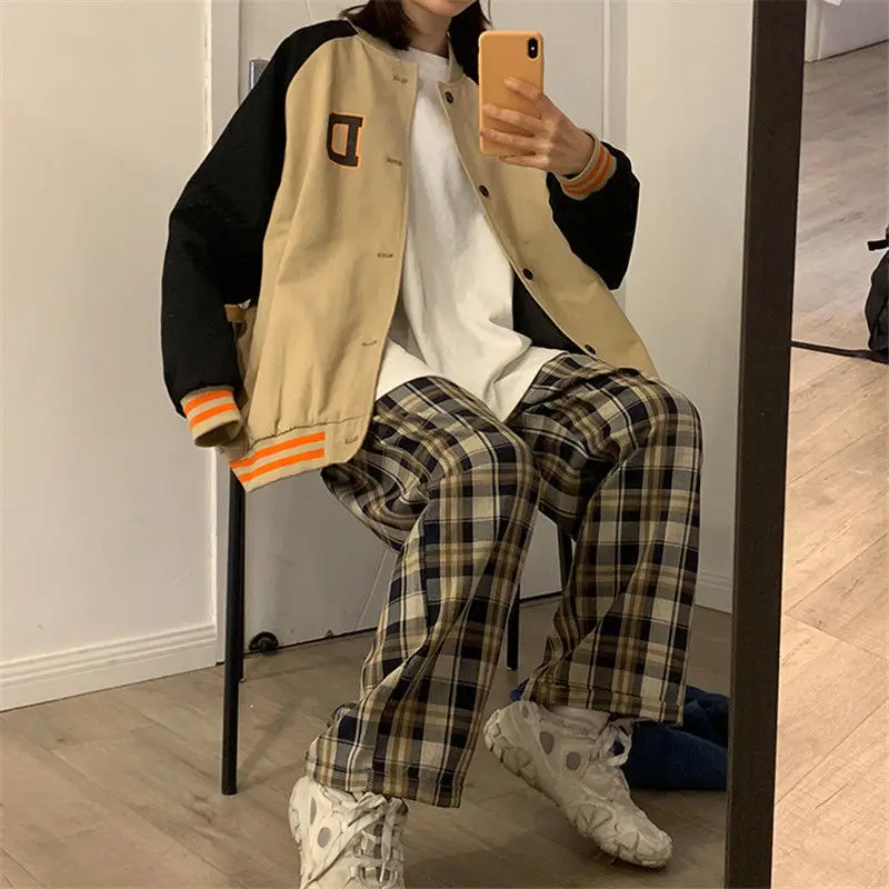 

2021 Plaid Pants Women Harajuku Korean Style High Waist Wide Leg Pants for Woman New Plus Size Checkered Pants Trousers Female