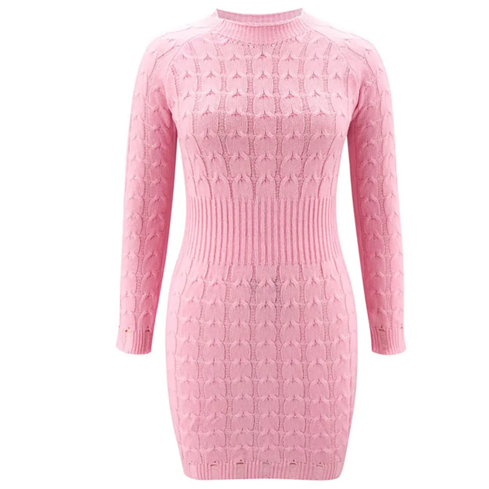 

Autumn And Winter Women's Solid Twist Temperament Waist Sweater Dress Sexy Bodycon Hollow Long Sleeve Party Knitted Mini Dresses