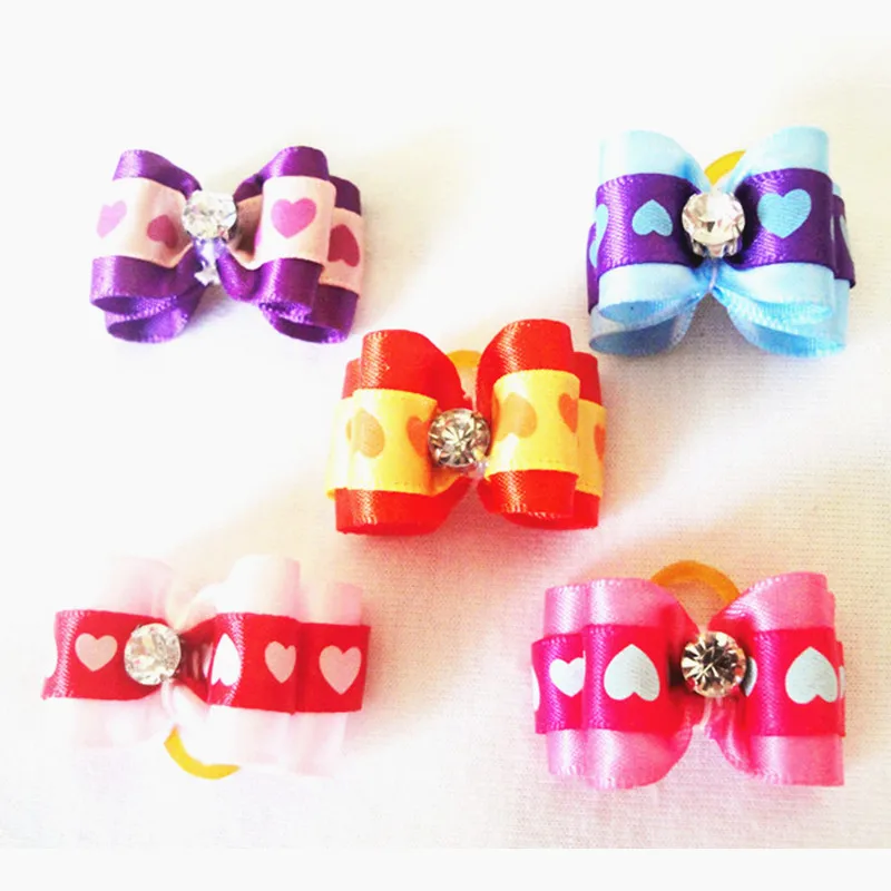 100 шт./лот аксессуары для собак с милым сердцем на День святого Валентина банты