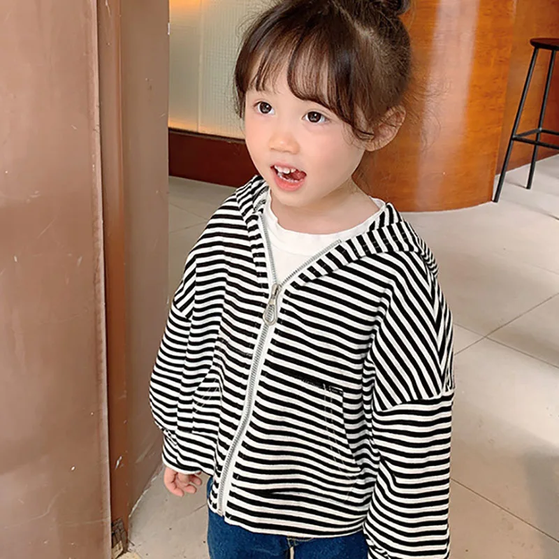 

MILANCEL 2021 Kids Hoodies Striped Boys Coat Zipper Girls Jacket Casual Outfit Hooded Coat