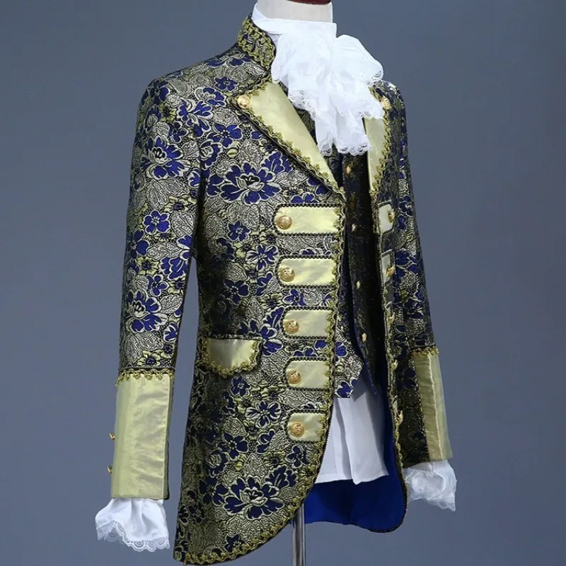 

British Vintage Mens Prince Stage Play Costume Floral Embroidery Court Performance Blazer Suit Jacket Pants Vest Cosplay Set