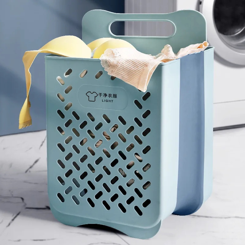 Cesta de lavander&iacute;a montada en la pared de gran capacidad, cesta de almacenamiento de ropa de ba&ntilde;o, cesta de ropa sucia plegable para el hogar-0