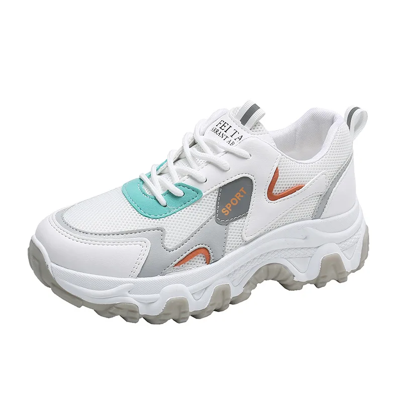 

2021 New Sneakers Women Mesh Breathable Platform Wedge Heels Shoes Lace Up Vulcanize Shoes Female Sports Flats Shoes Dad Shoes