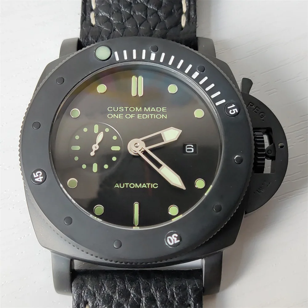 Bomax мужские часы 47 мм с кожаным ремешком автоматические водонепроницаемый чехол