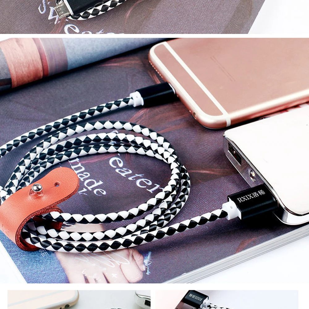 100 шт. Micro USB кабель для передачи данных зарядный шнур Прочный Плетеный Кожаный